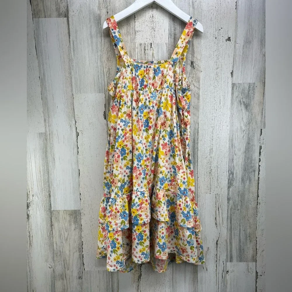 Old Navy Sleeveless Tiered Yellow Blue Floral Print Dress Girls Large 10/12